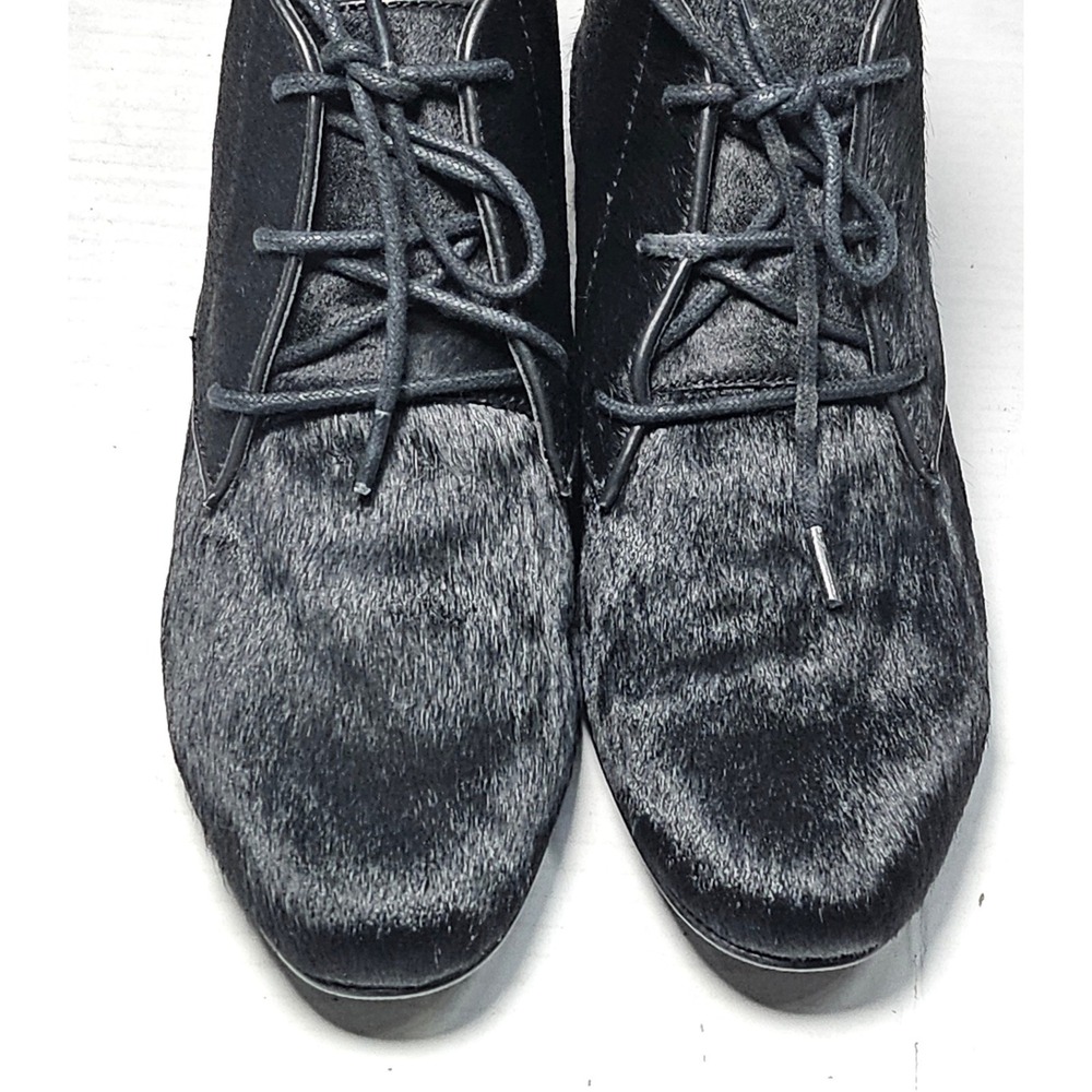 LOGO Lori Goldstein Adrienne Black Pony Hair Lace Up Ankle Boots Women's Size 6M